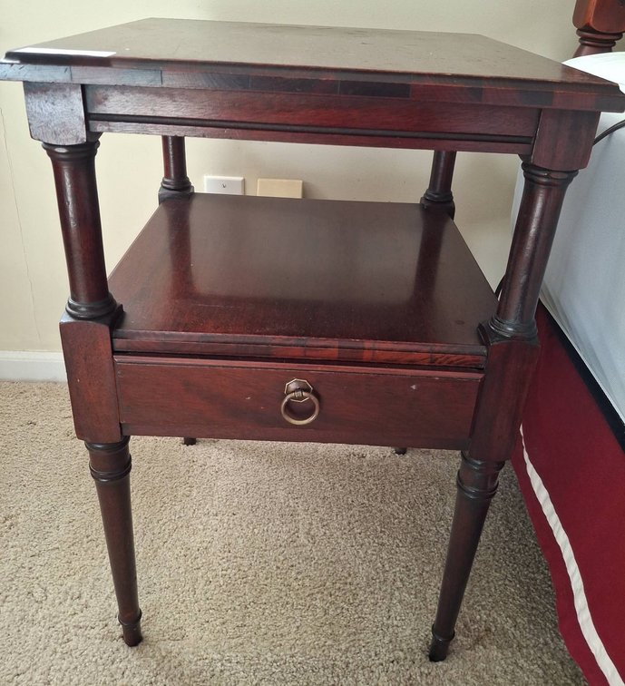 7 - Wood Side Table with Drawer and Shelf 18"×18"×28"