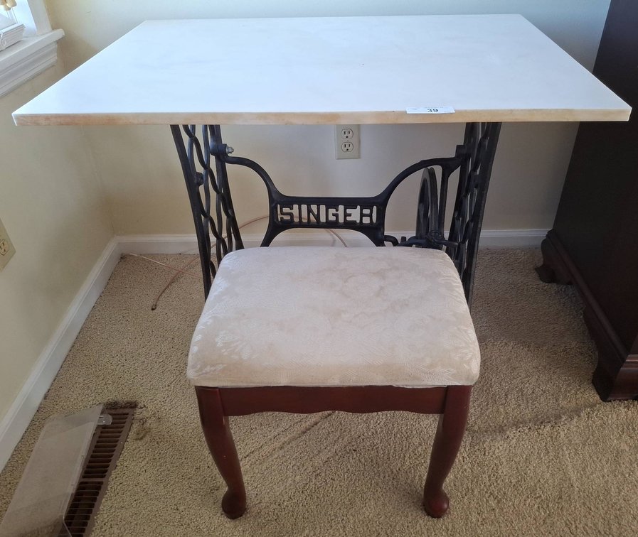 39 - Singer Cast Iron Base Table With Stool
