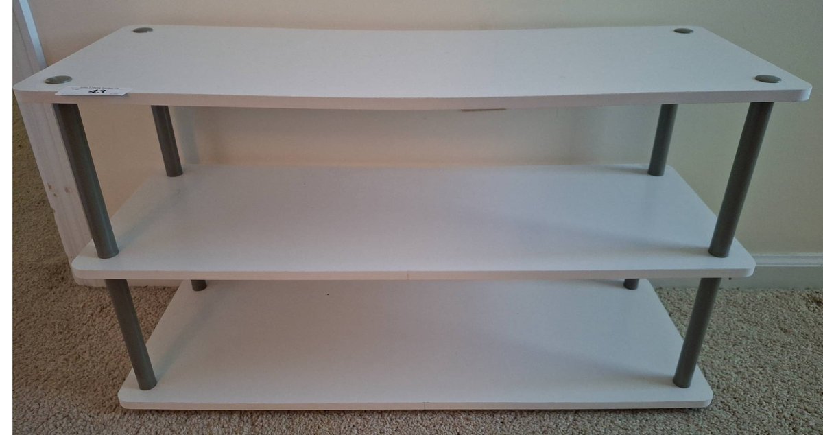 43 - White 3-Tier Shelf Unit With Metal Supports