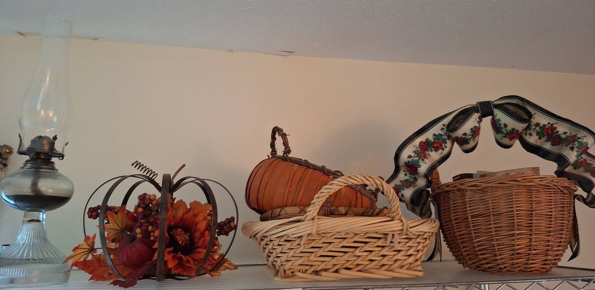47 - Decorative Baskets, Oil Lamp, Fall Arrangement