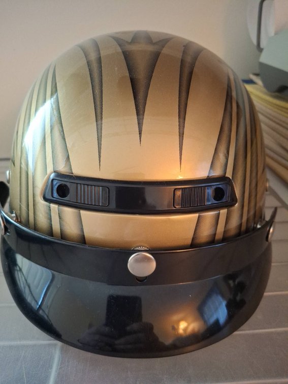54 - Gold and Black Open Face Helmet, Size Large