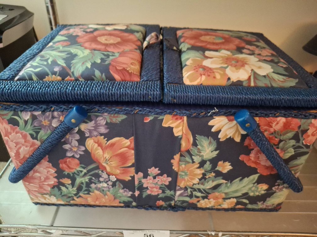 56 - Floral Sewing Basket With Assorted Contents