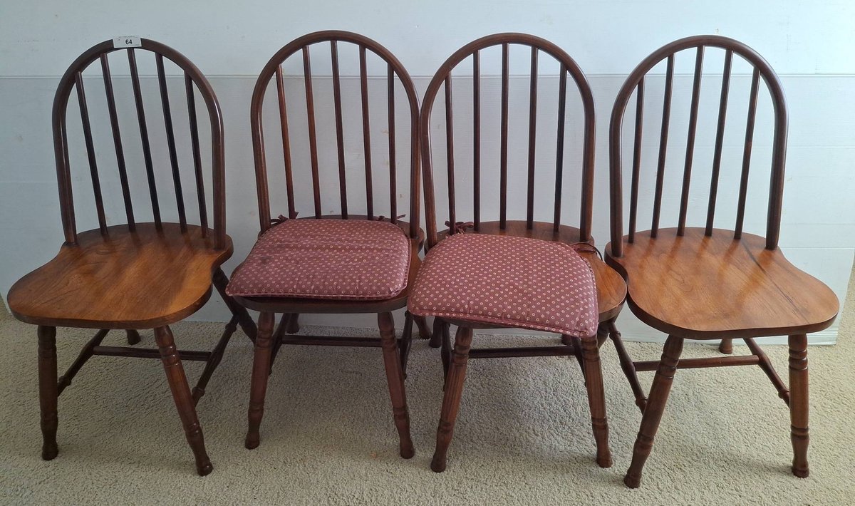 64 - 4 Wooden Windsor-Style Side Chairs