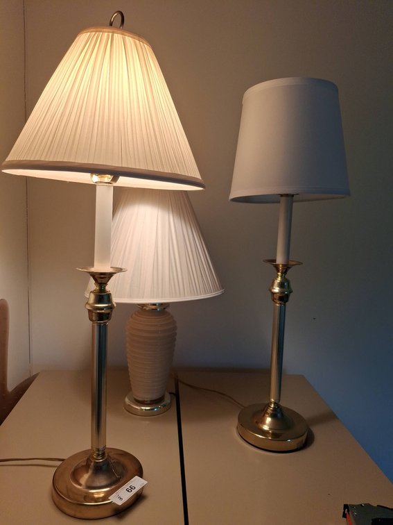 66 - Pair Brass Table Lamps With 30" Tallest Lamp