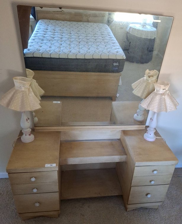 70 - Vanity With Mirror and Lamps, 47x18x59 Inches