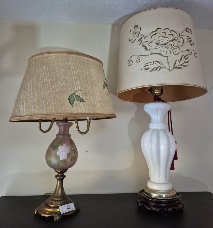 85 - Table Lamps, Tallest 32in, Floral Shades