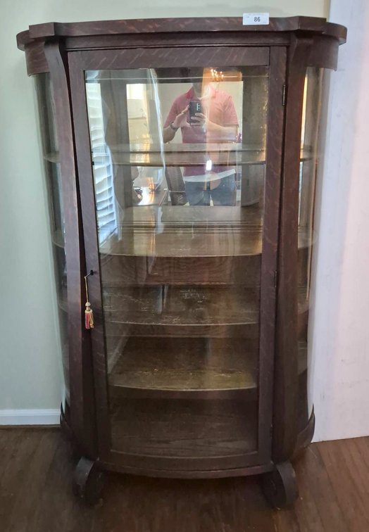 86 - Curved Glass Front Wood Display Cabinet 40x18x62