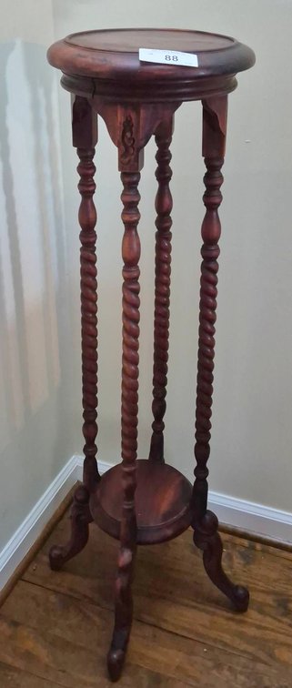 88 - Wood Plant Stand with Barley Twist Legs, 41" Tall