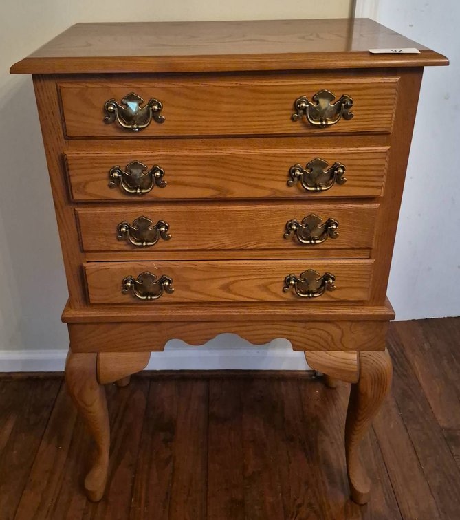 92 - Oak Four-Drawer Chest with Brass Hardware