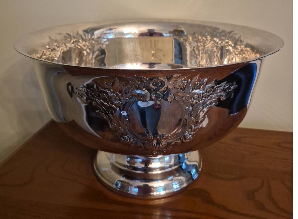 120 - Silver-Plated Punch Bowl with Floral Motif 16x9