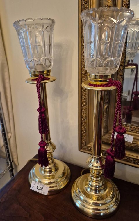 134 - 22in Torchiere Style Brass Table Lamps
