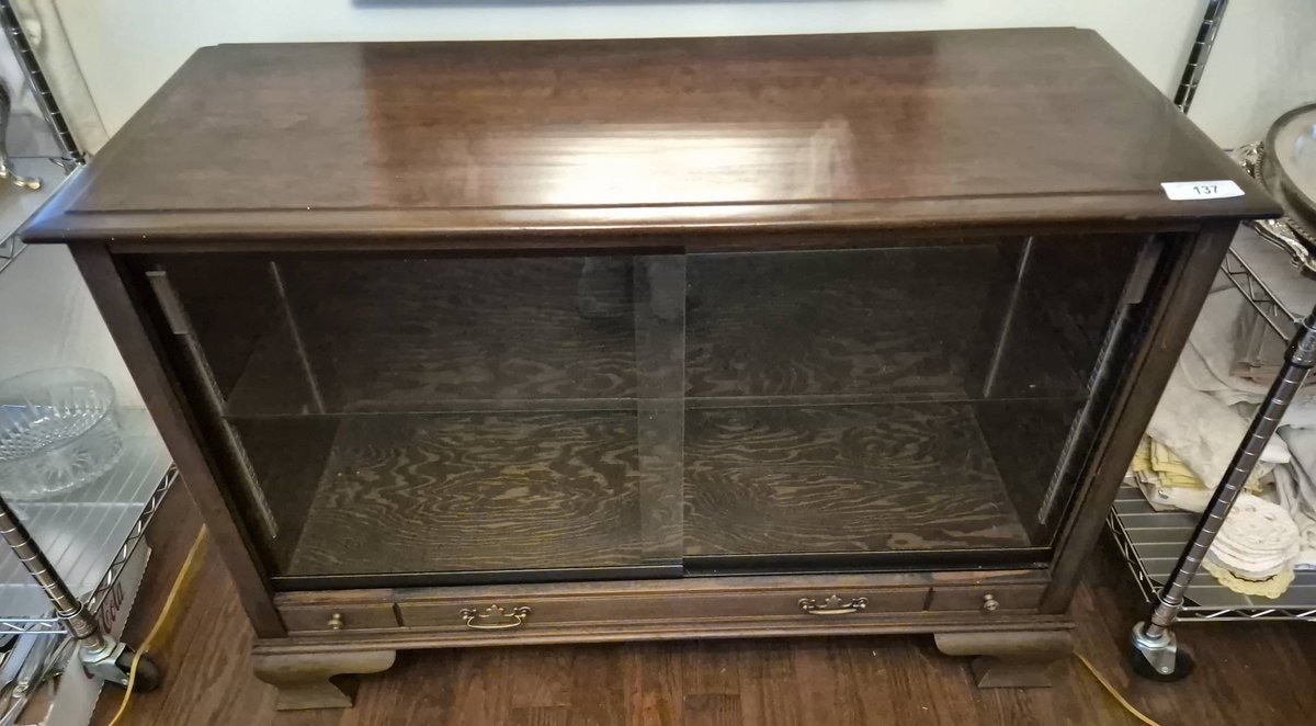 137 - Wooden Display Cabinet With Glass Doors