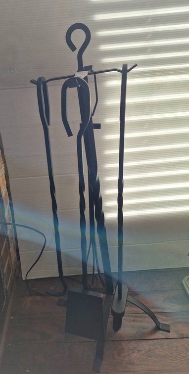 151 - Black Metal Fireplace Tool Set With Stand