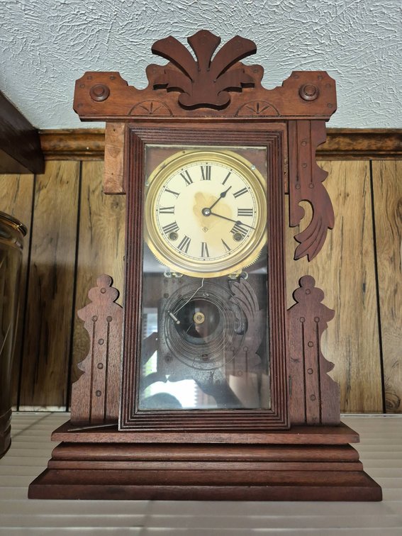 157 - Wood Mantel Clock with Roman Numerals, 14x24 in