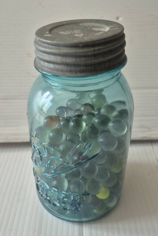 179 - Ball Mason Jar With Marbles Assortment