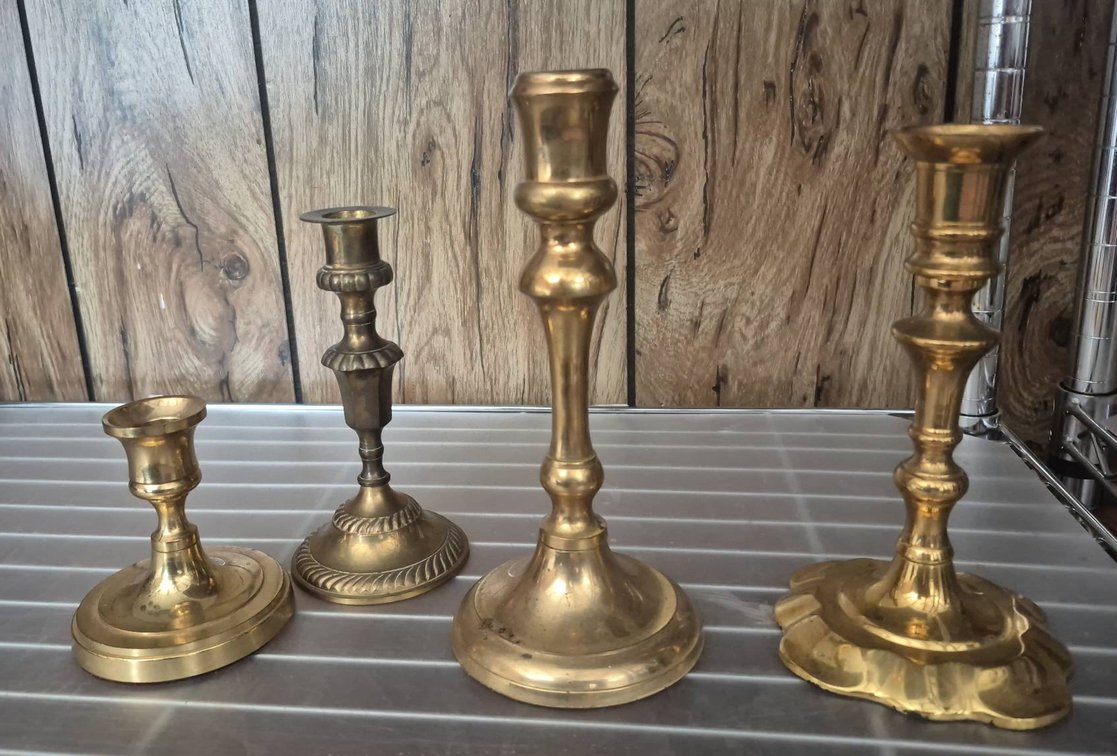 185 - 4 Brass Candlestick Holders, India