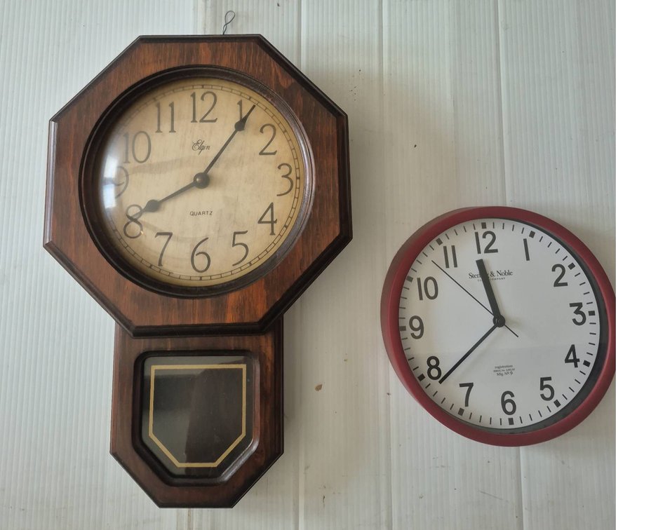 194 - Elgin Wooden Wall Clock & Sterling & Noble Clock