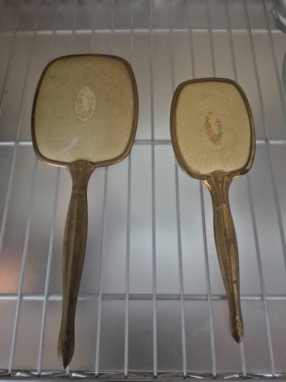 196 - Brass Vanity Mirror and Brush Set
