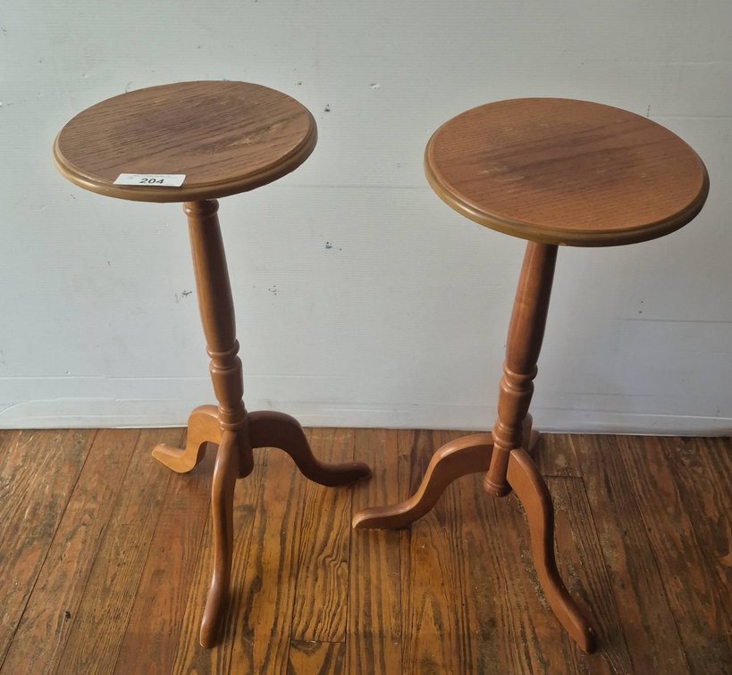 204 - Round Top Wood Pedestal Side Tables