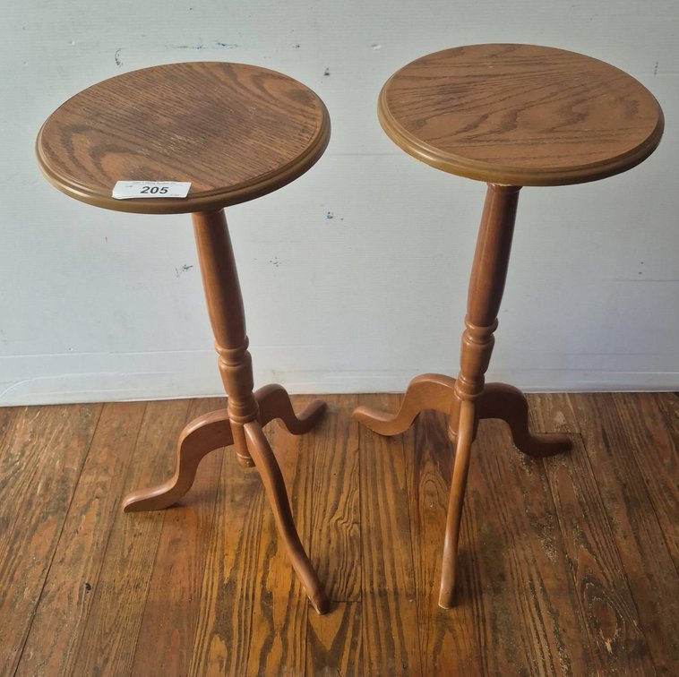 205 - Wood Pedestal Tables 12x28 Inches