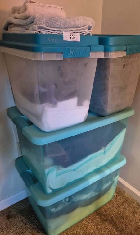 209 - Linens In Hefty Storage Totes