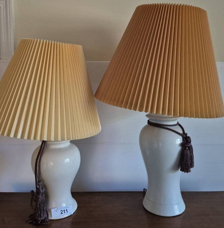 211 - Pair White Ceramic Table Lamps With Shades, 24in