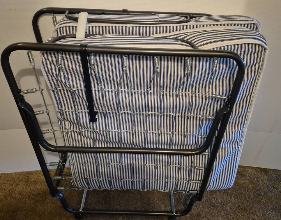 236 - Folding Rollaway Bed With Striped Mattress