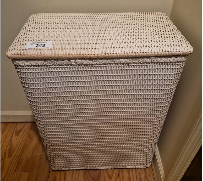 243 - White Wicker Style Laundry Hamper, 30 Inch