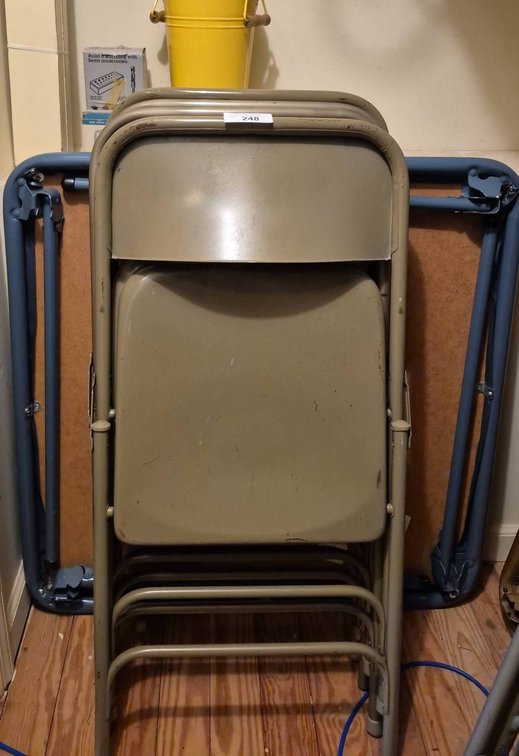 248 - Folding Chairs, Table, Window Blind, Bucket