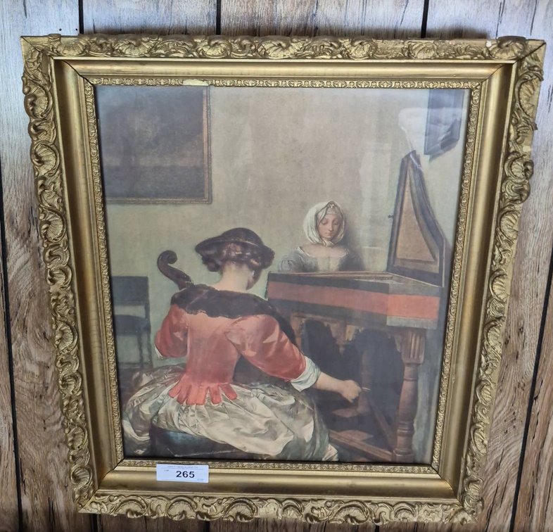 265 - Framed 20x22 Print of Women at Harpsichord