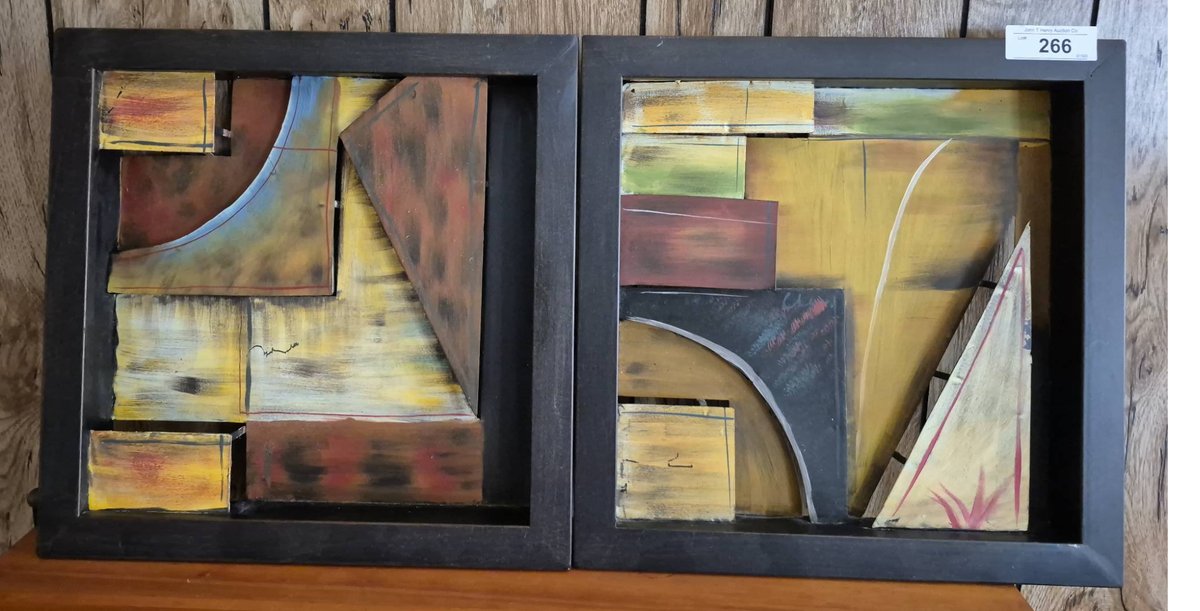 266 - Pair 16x16 Mixed Media Abstract Wall Art