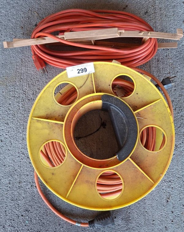 299 - Extension Cords With Yellow Reel and Wood Holder