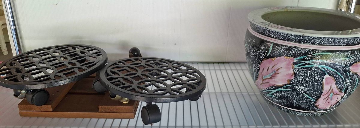 304 - Planter Pot With Stand and Iron Plant Caddies