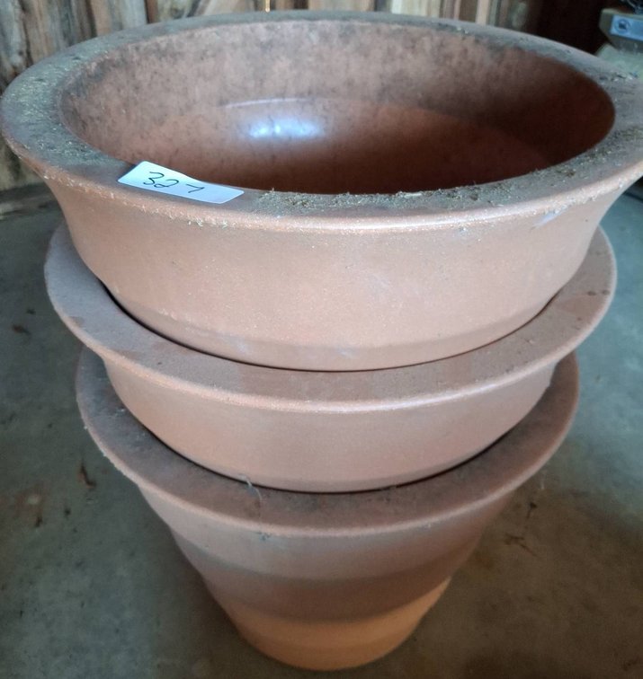 327 - 3 Large Brown Plastic Planters
