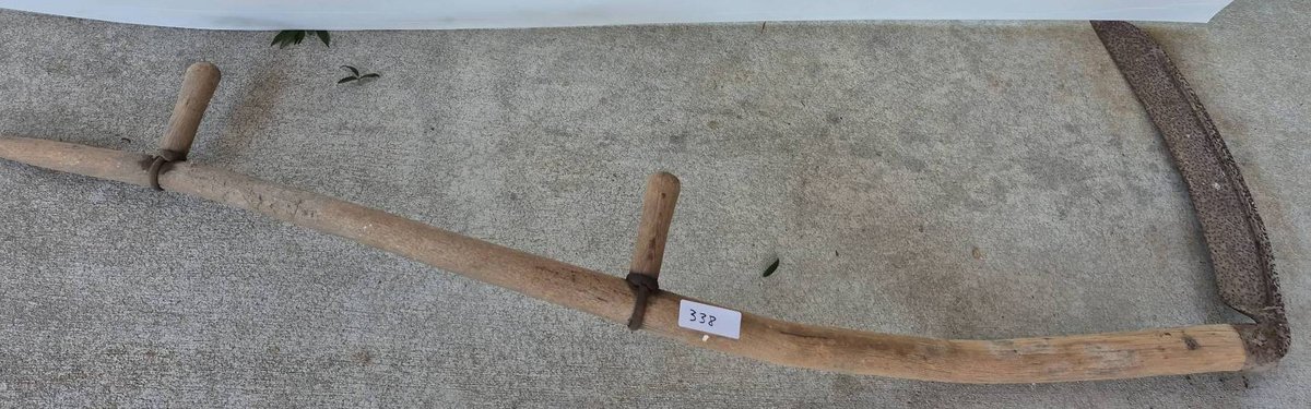 338 - Wooden Scythe with Curved Steel Blade