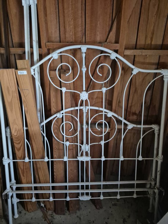 347 - Single White Metal Headboard With Scroll Design