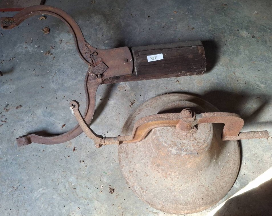 358 - Large Cast Iron Farm Bell With Bracket