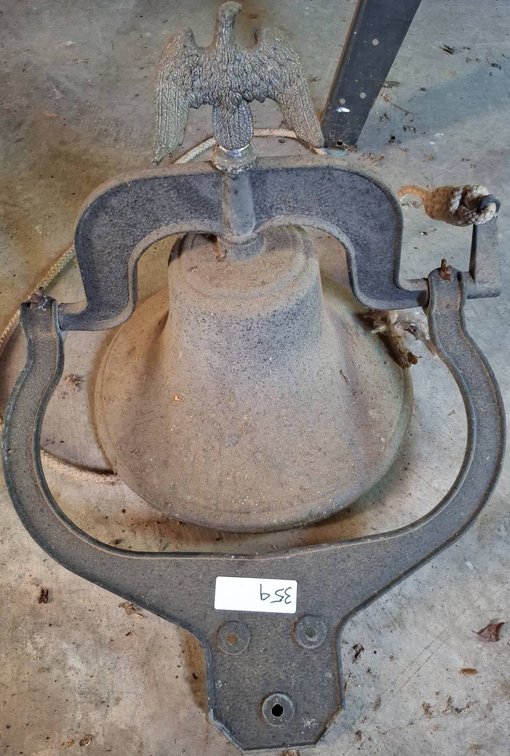 359 - Cast Iron Bell With Eagle Finial And Mount