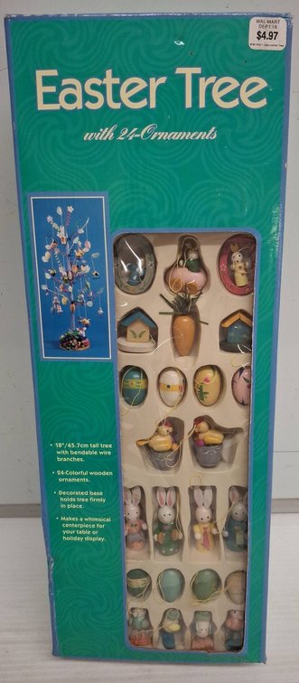 Easter Tree with 24 Colored Wooden Ornaments