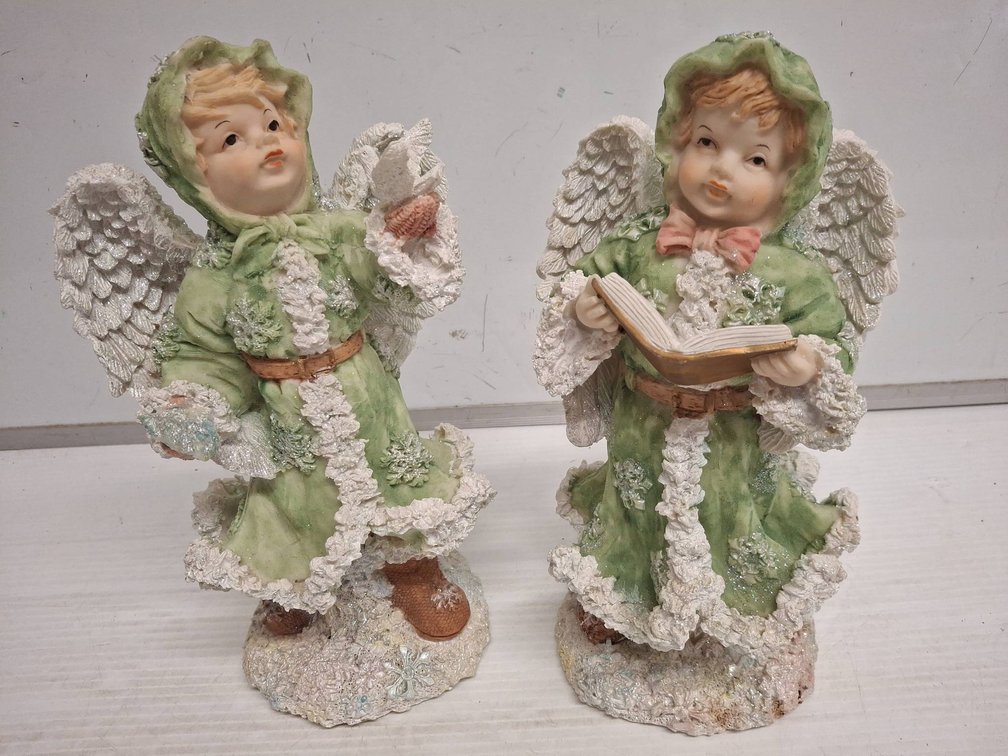 Green Angel Figurines with Wings