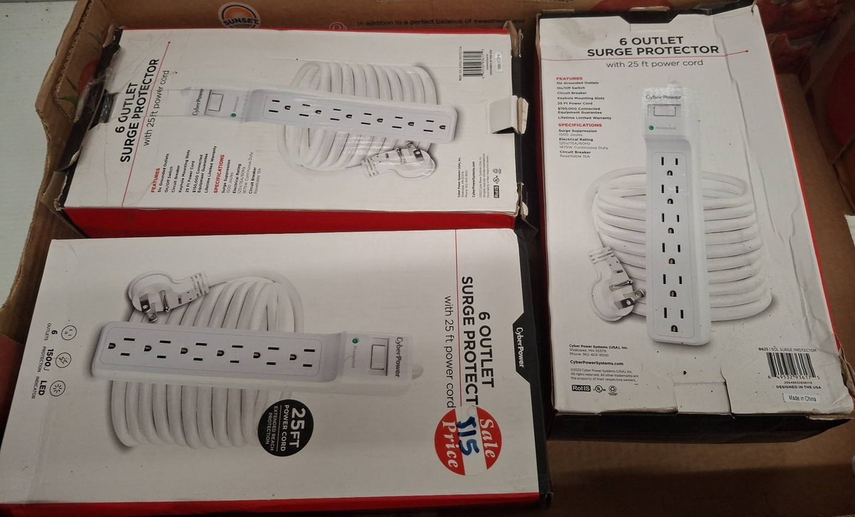 3 CyberPower 6 Outlet Surge Protectors, 25ft Cord