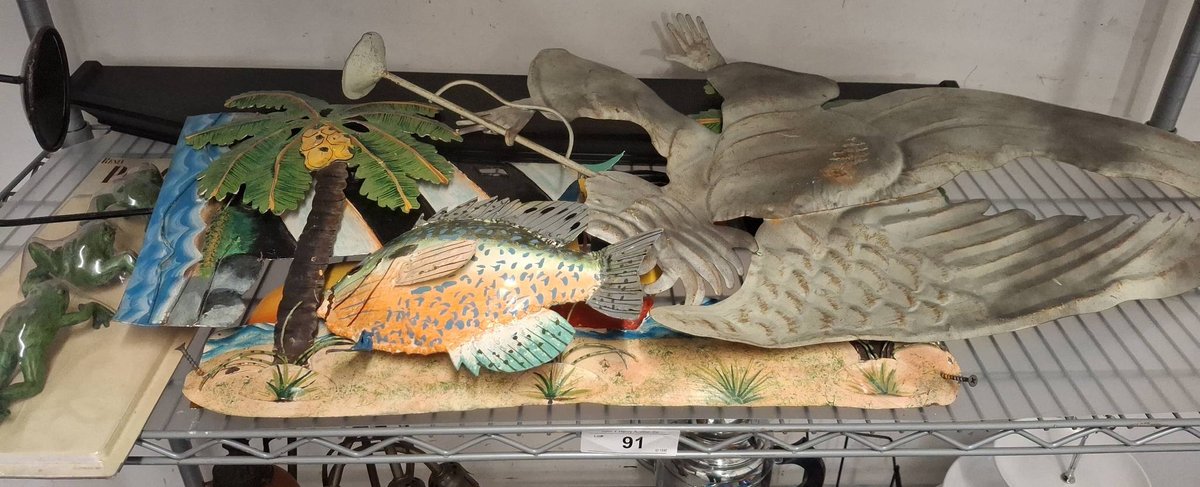 Metal Wall Decor and Resin Frogs, Largest 32"