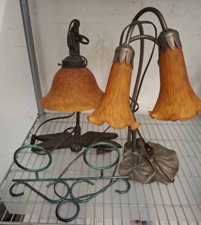 Pair Art Glass Table Lamps With Glass Shades