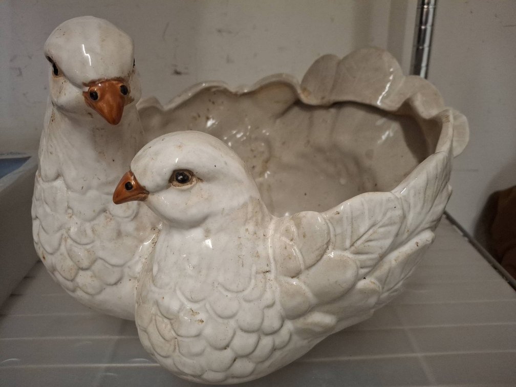 Ceramic Double Bird Planter White Glaze