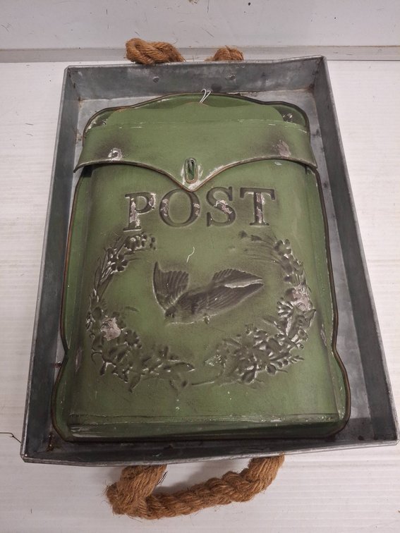 Green Metal Wall-Mount Mailbox With Bird Motif