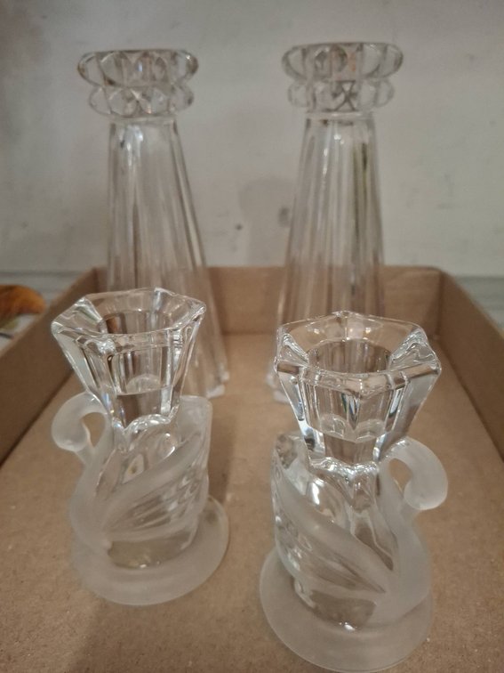 4 Glass Candle Holders, Swan and Fluted