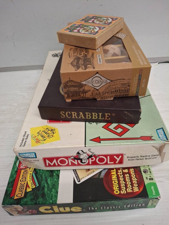 Board Games: Clue, Monopoly, Scrabble, Card Set