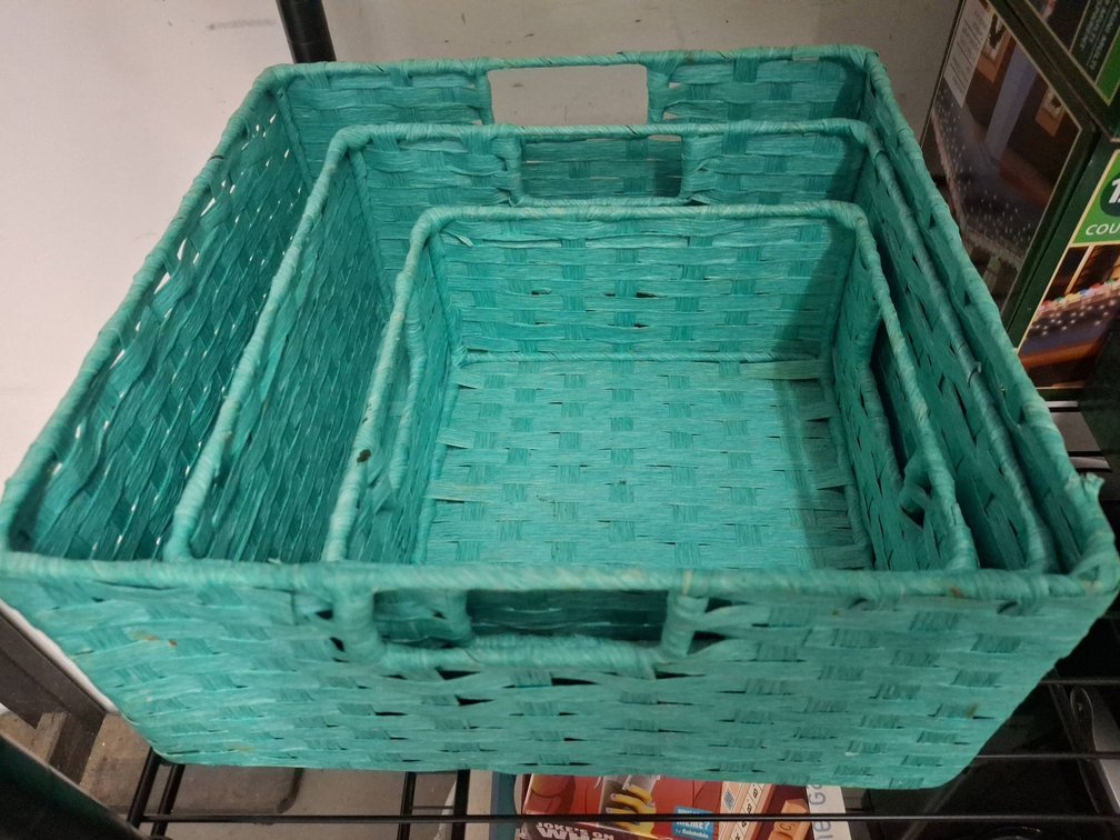 3 Turquoise Woven Storage Baskets