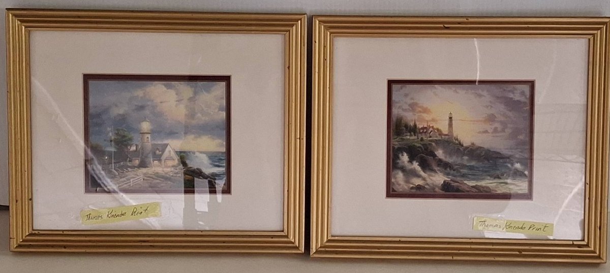 Pair Thomas Kinkade Lighthouse Prints Framed