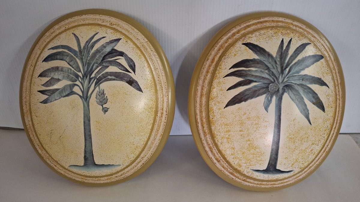 Ceramic Palm Tree Wall Plaques 10x11